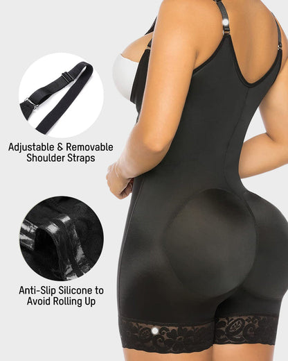 Open-bust faja bodysuit with front zip