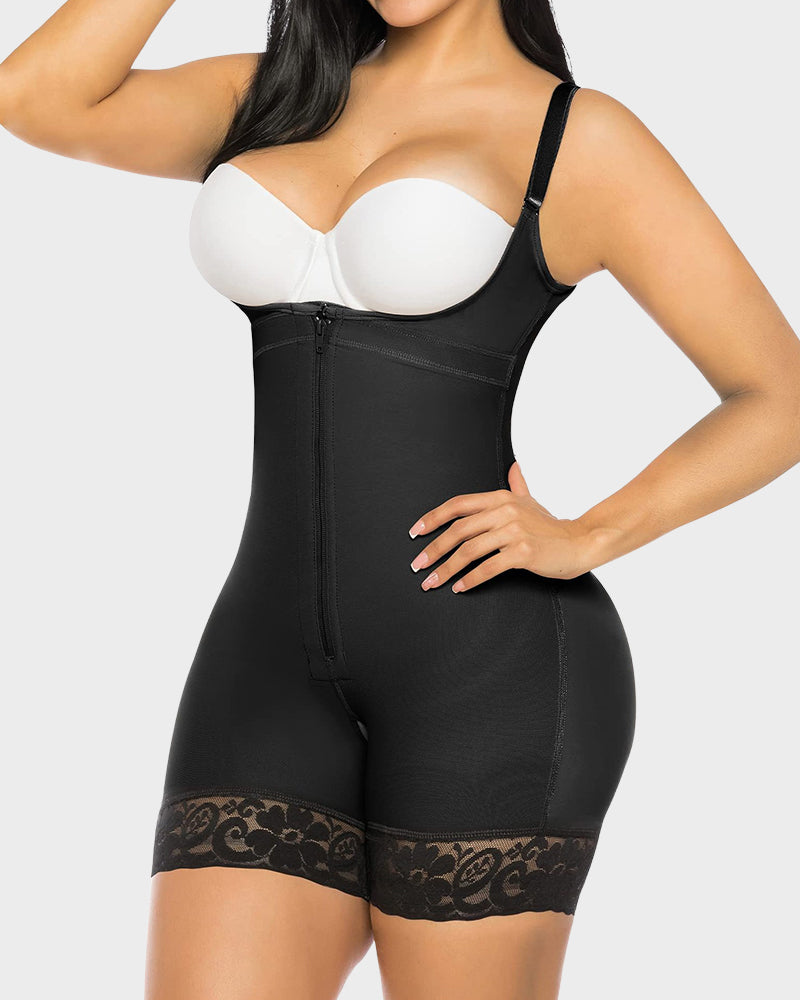 Open-bust faja bodysuit with front zip