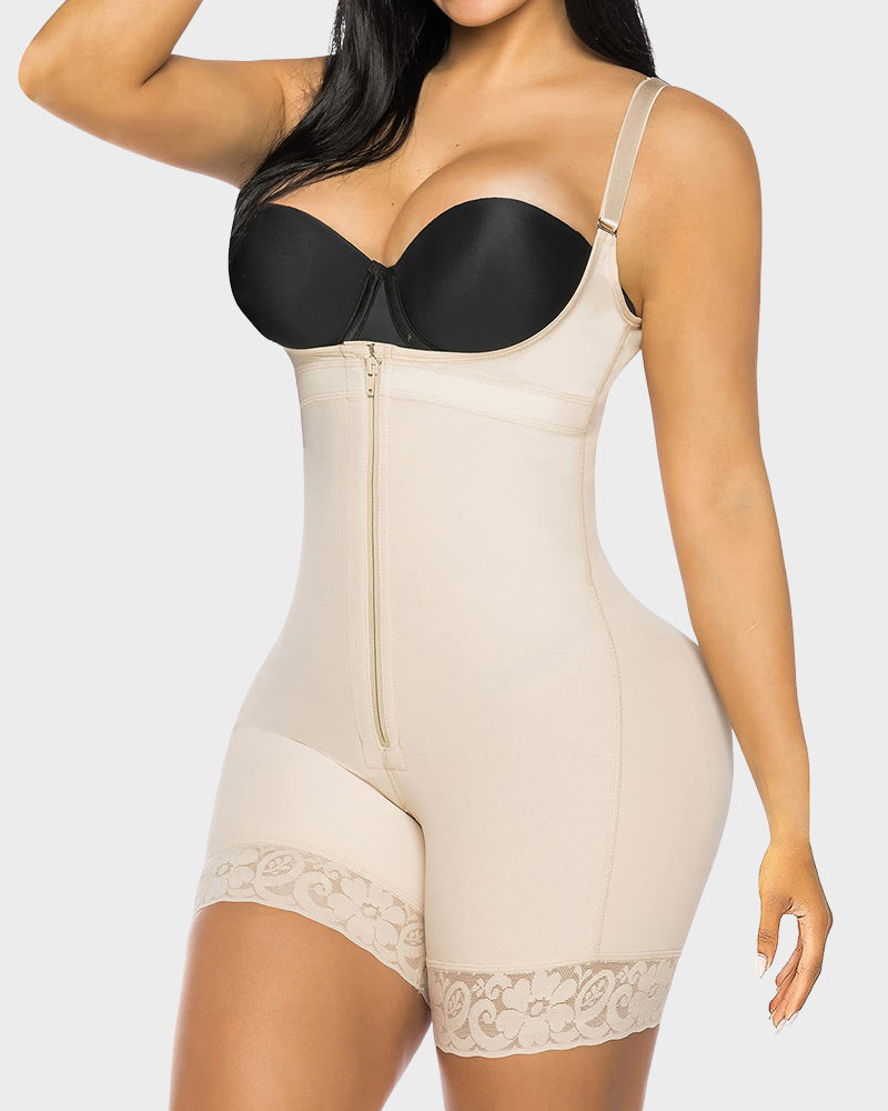 Open-bust faja bodysuit with front zip