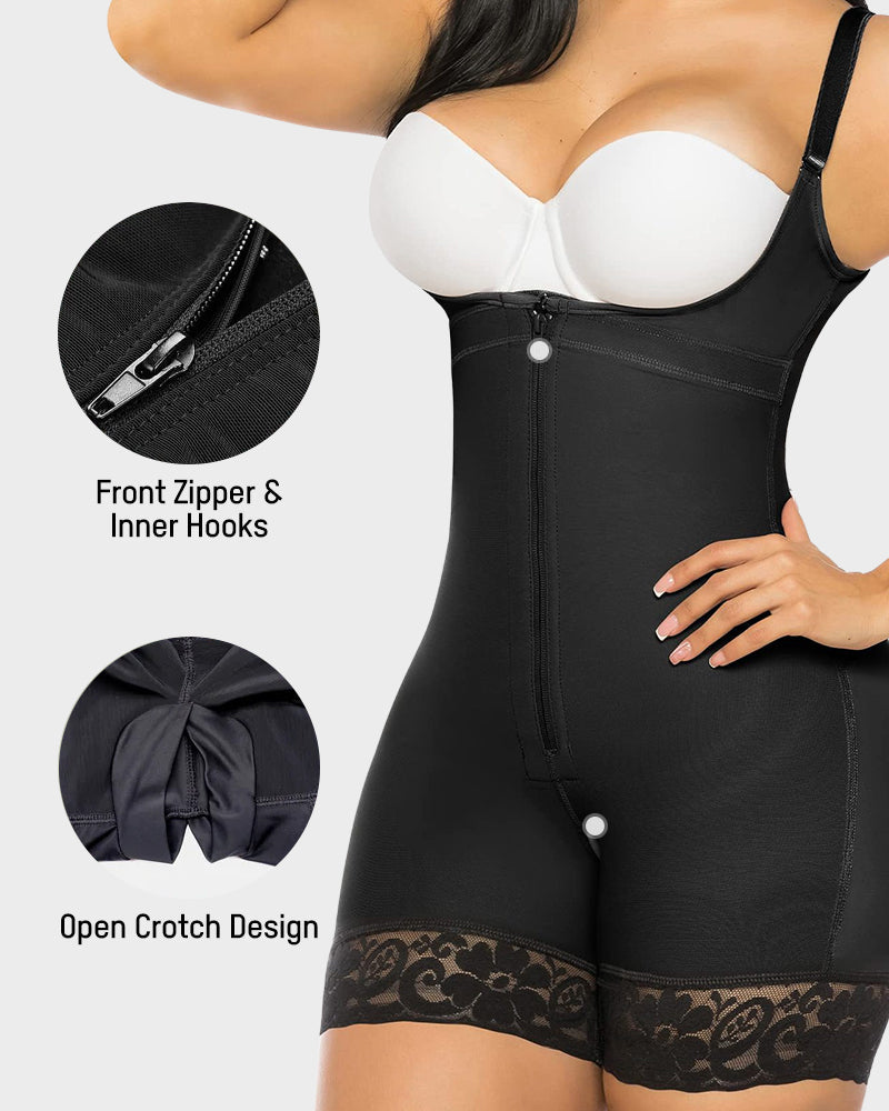 Open-bust faja bodysuit with front zip