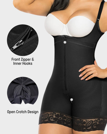 Open-bust faja bodysuit with front zip