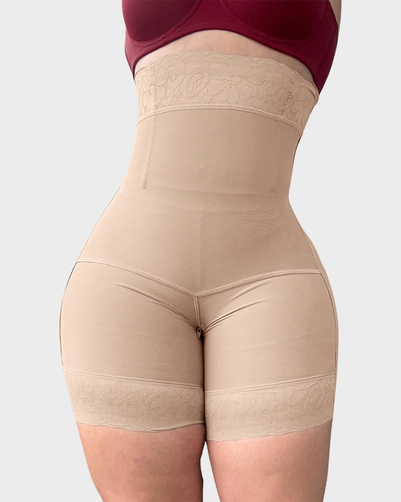 High-waist faja shorts with zip crotch