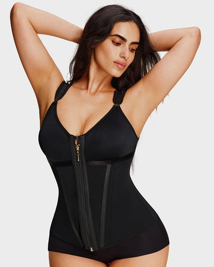 Shapewear vest with built-in bra in black