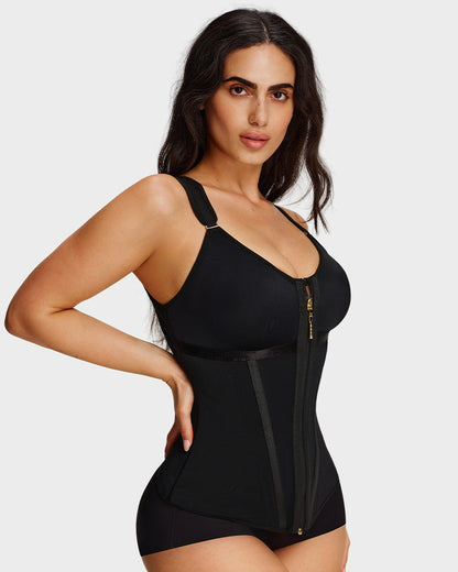 Shapewear vest with built-in bra in black