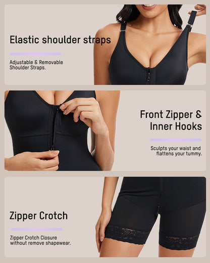 Shapewear vest with built-in bra in black, close-up detail