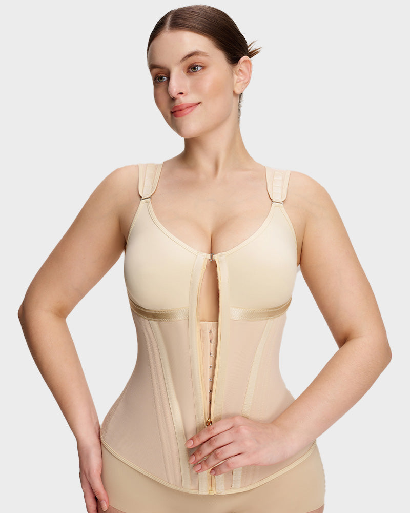 Shapewear vest with built-in bra in nude