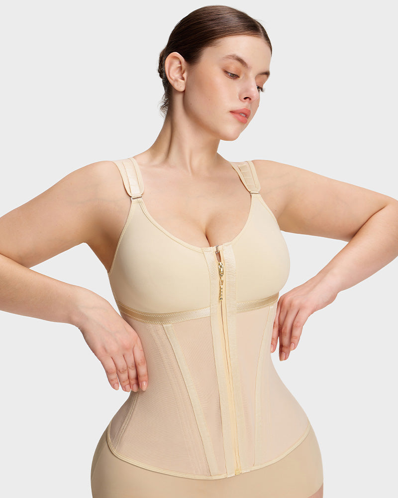 Shapewear vest with built-in bra in nude