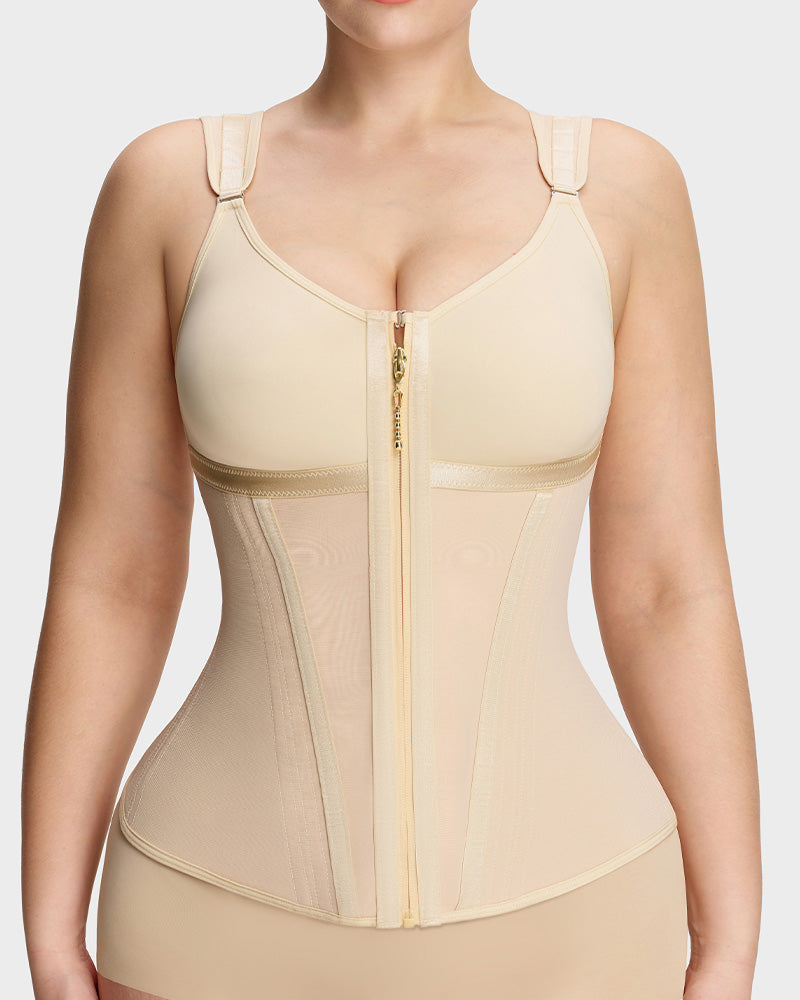 Shapewear vest with built-in bra in nude