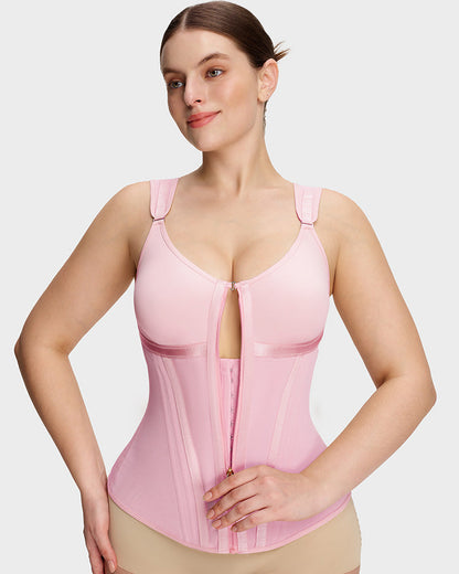 Shapewear vest with built-in bra in pink