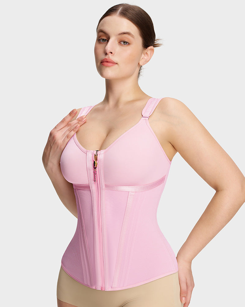 Shapewear vest with built-in bra in pink