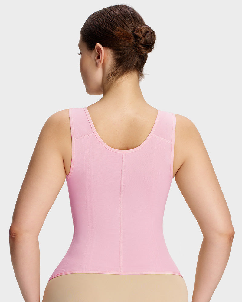 Shapewear vest with built-in bra in pink