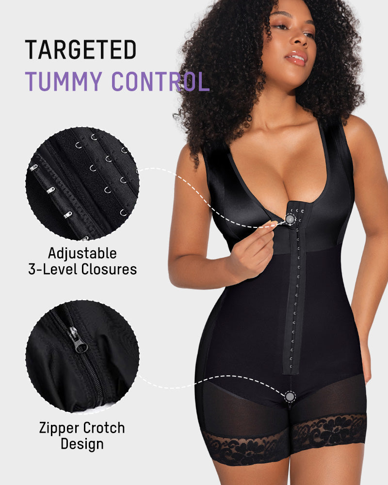 Full-coverage shaping bodysuit with front hooks