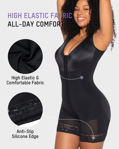 Full-coverage shaping bodysuit with front hooks