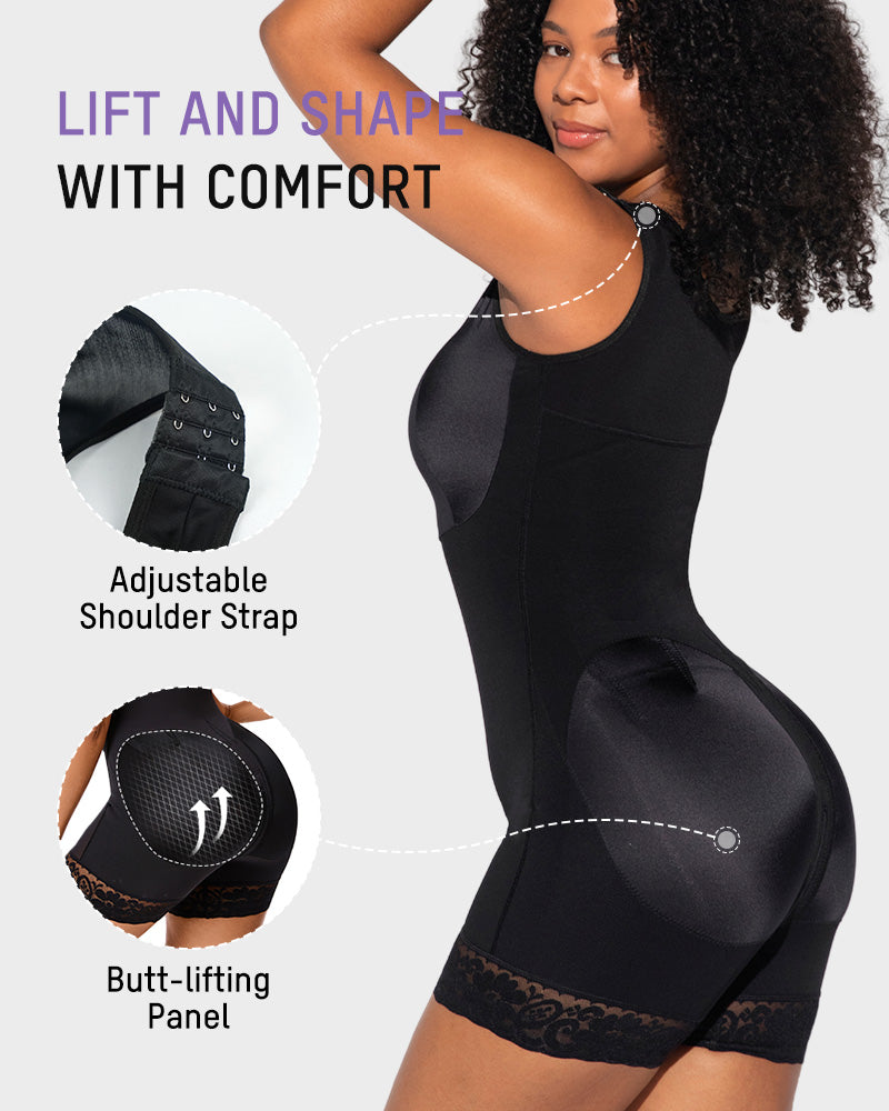 Full-coverage shaping bodysuit with front hooks