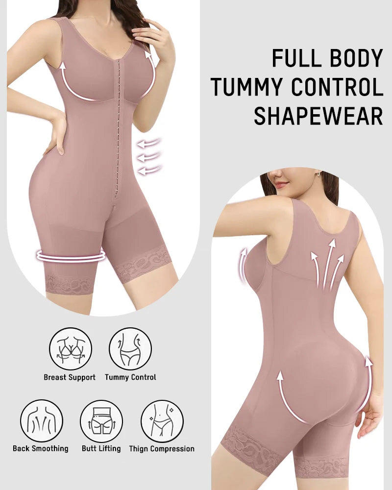 Full-coverage shaping bodysuit with front hooks