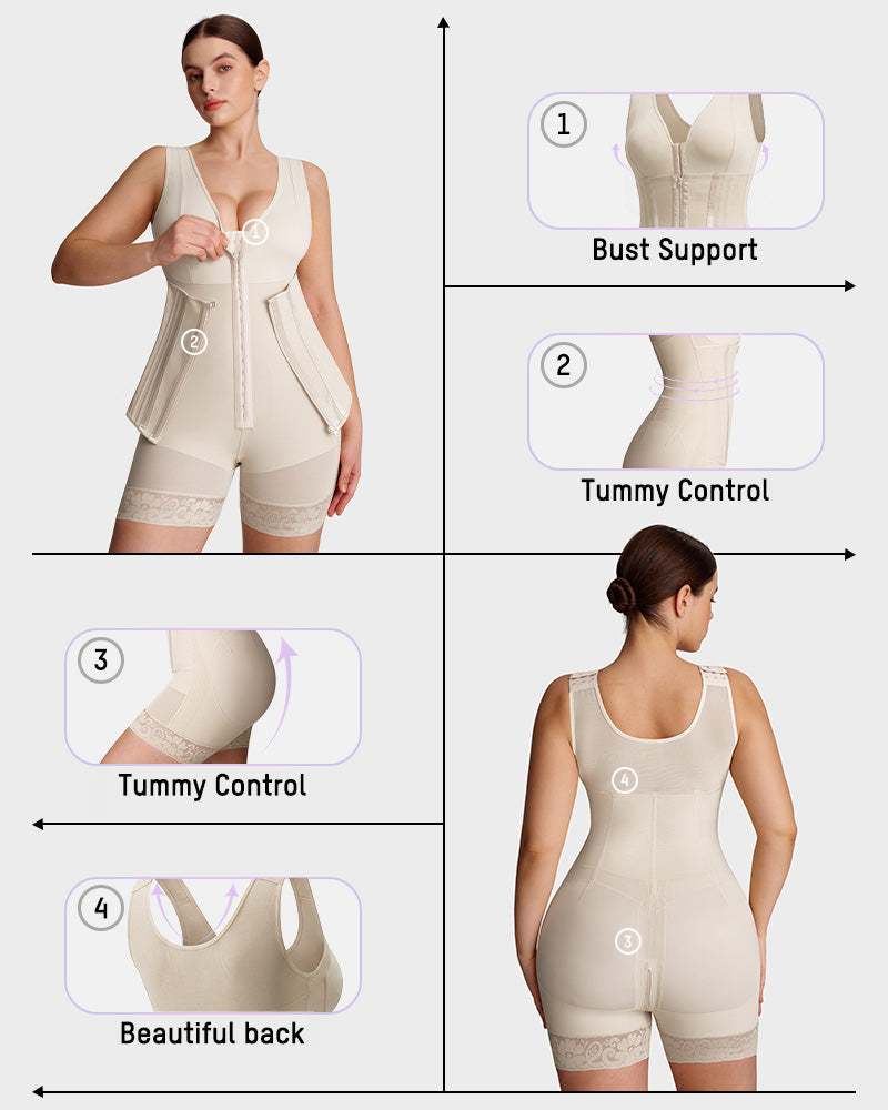 Full-bust faja bodysuit with hooks and zip