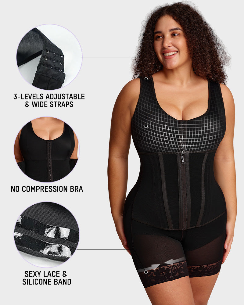 Full-bust faja bodysuit with hooks and zip