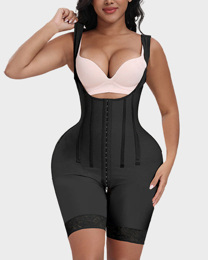 Boned faja bodysuit with front hooks