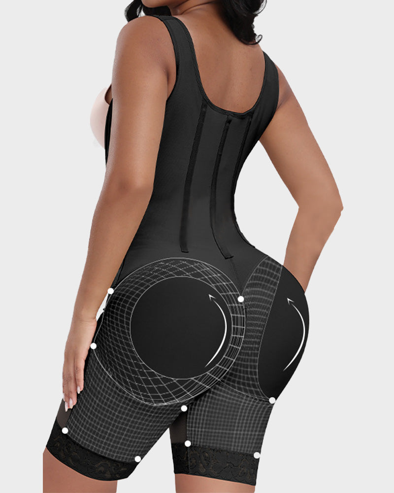 Boned faja bodysuit with front hooks