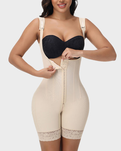 Boned faja bodysuit with front hooks
