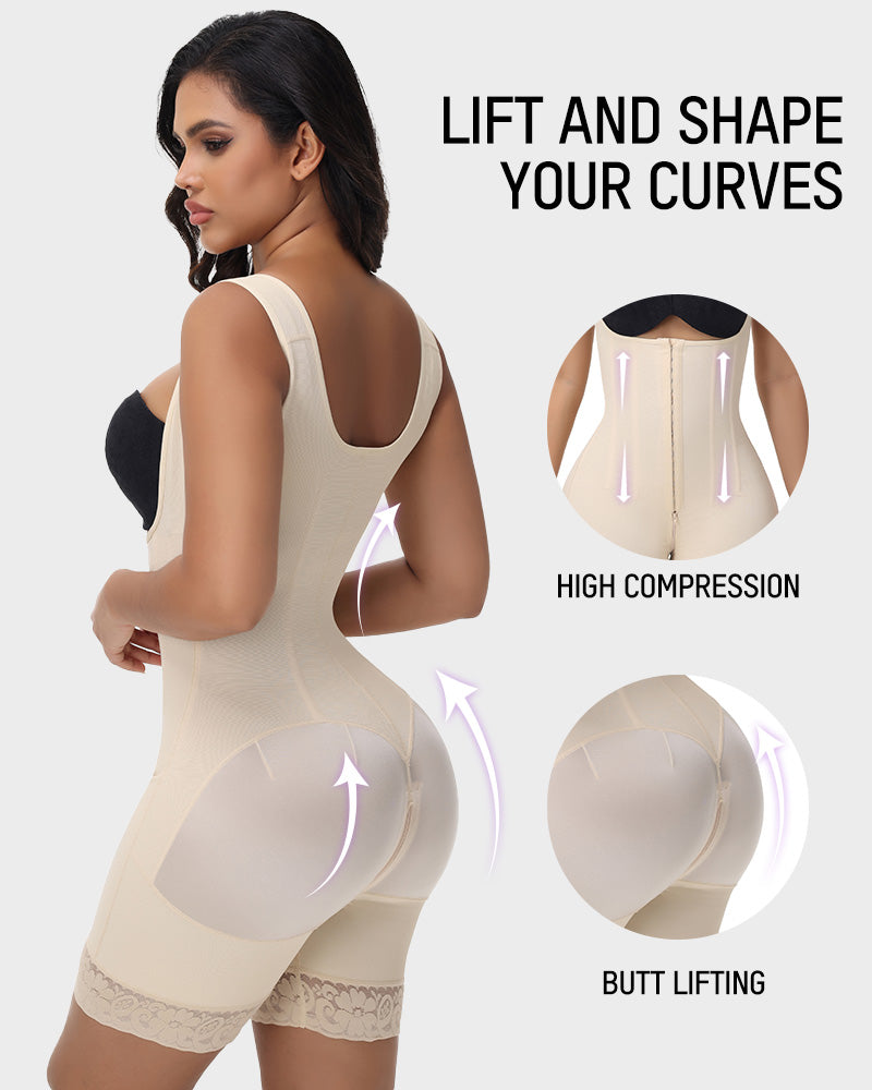 Boned faja bodysuit with front hooks