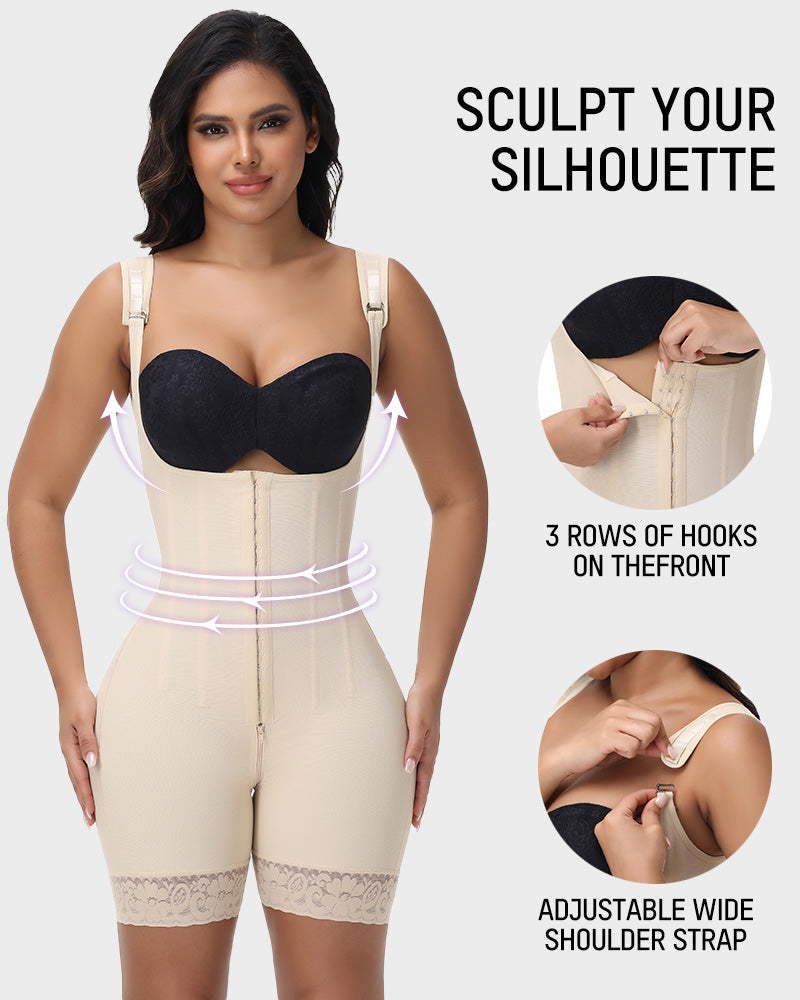 Boned faja bodysuit with front hooks