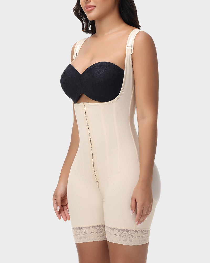 Boned faja bodysuit with front hooks