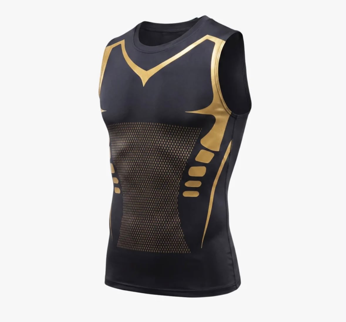 Black compression tank top with gold detailing