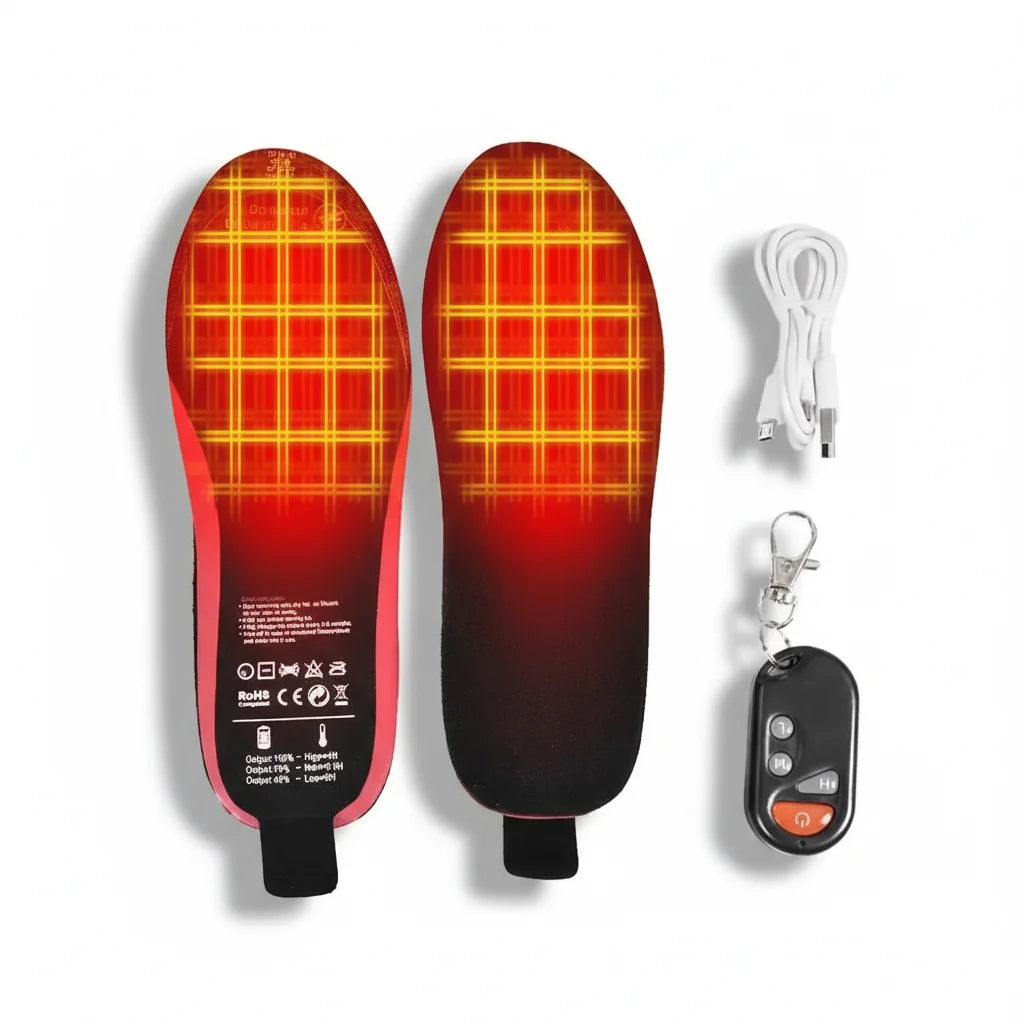 Pair of rechargeable heated insoles