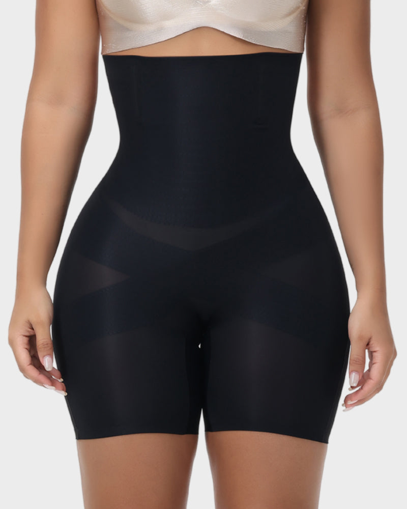 High-waist mesh shaper shorts with cross bands