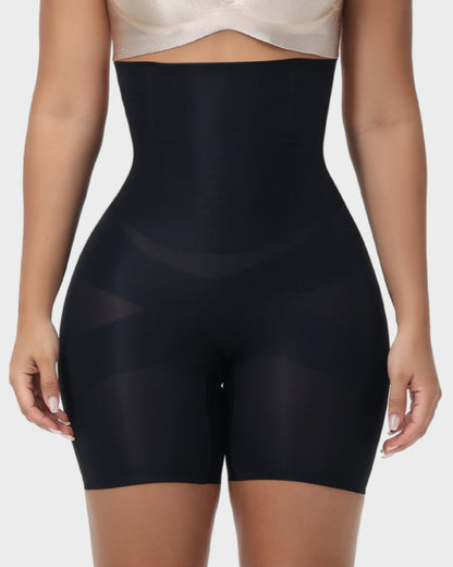 High-waist mesh shaper shorts with cross bands