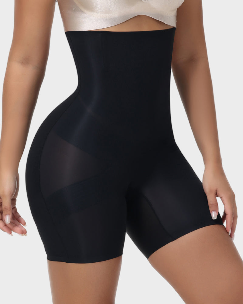 High-waist mesh shaper shorts with cross bands