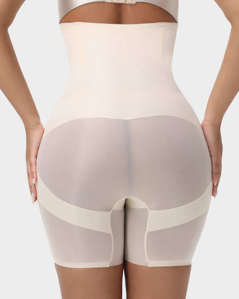 High-waist mesh shaper shorts with cross bands