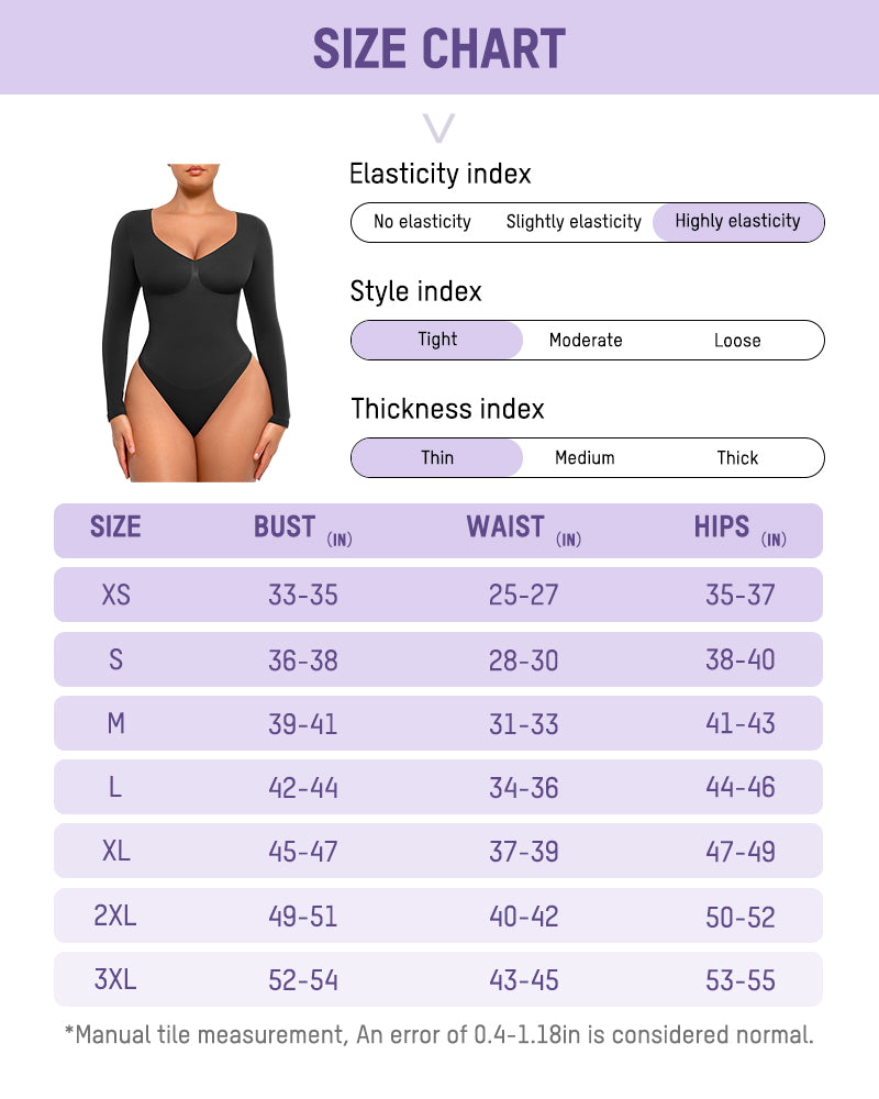 Long sleeve thong bodysuit with V neckline