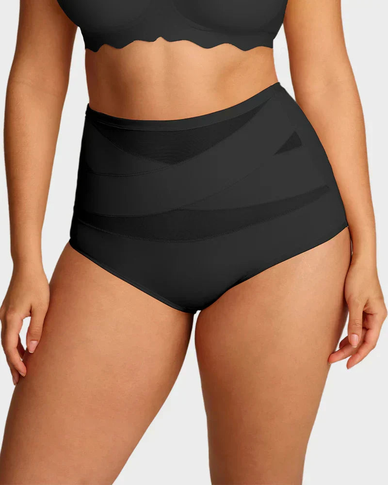 Black high waisted tummy control knickers worn, front view