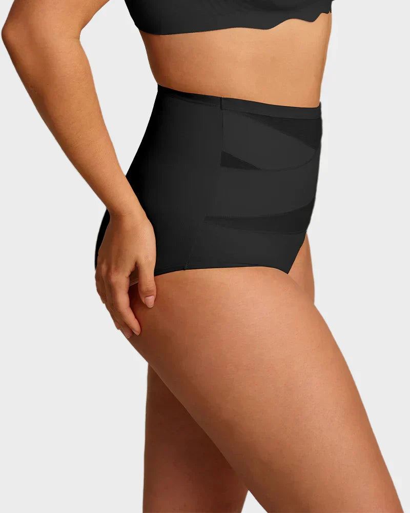 Black high waisted tummy control knickers, side view