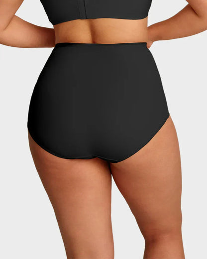 Black high waisted tummy control knickers, back view worn