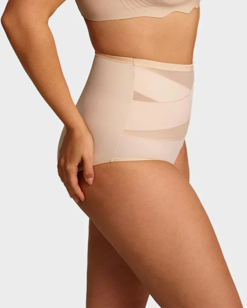 Nude high waisted tummy control knickers, side view