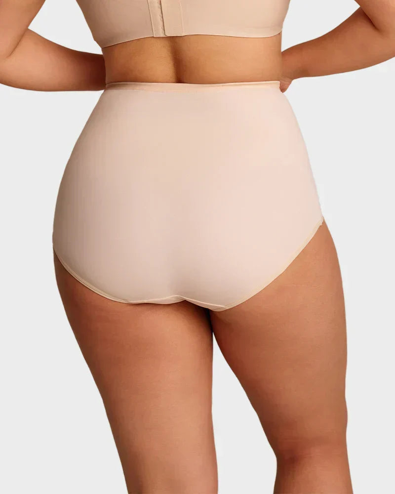 Nude high waisted tummy control knickers, back view