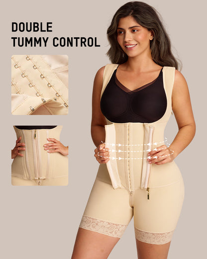 Open-bust shaping bodysuit with zip over hooks