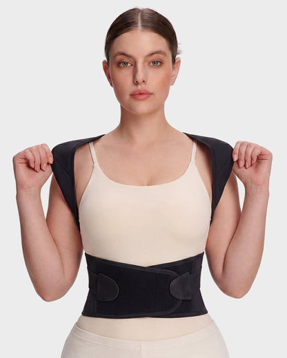 Back and shoulder posture support brace in black