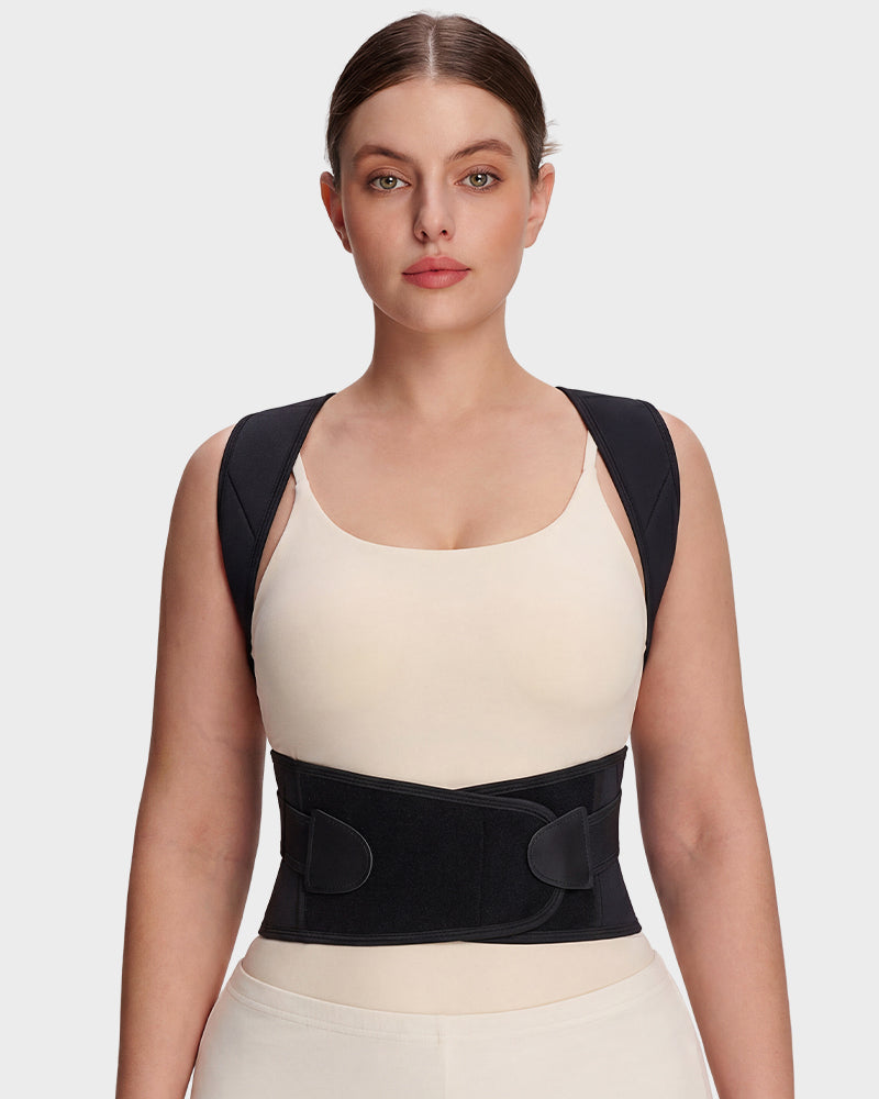 Back and shoulder posture support brace in black