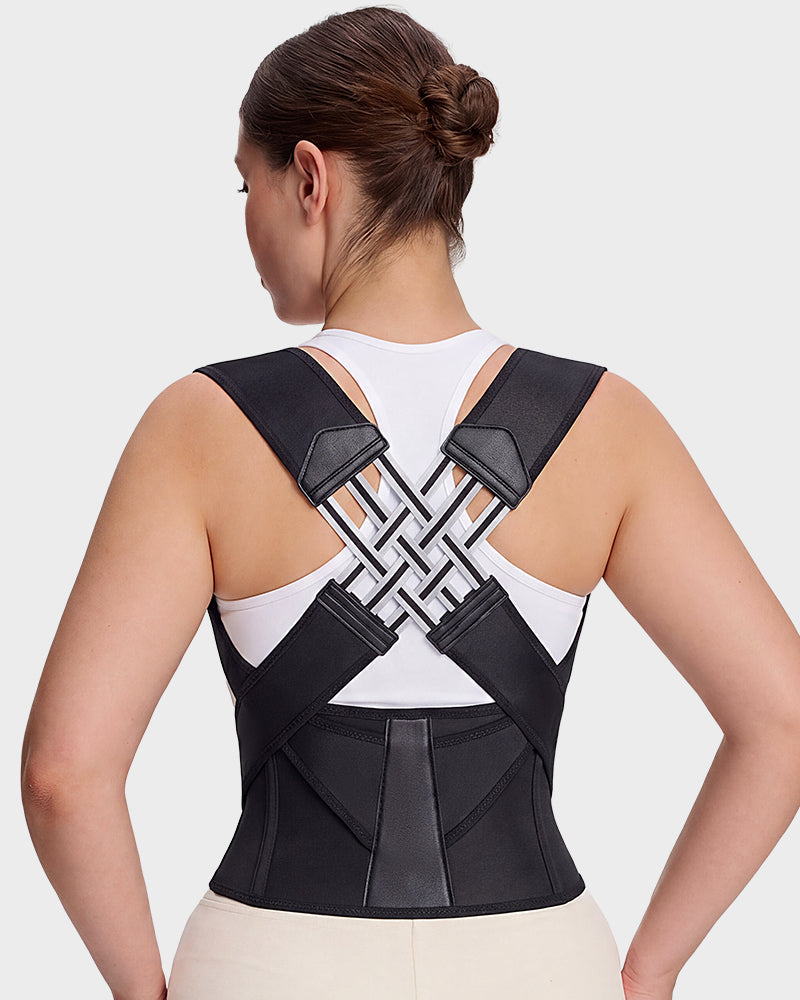 Back and shoulder posture support brace in black