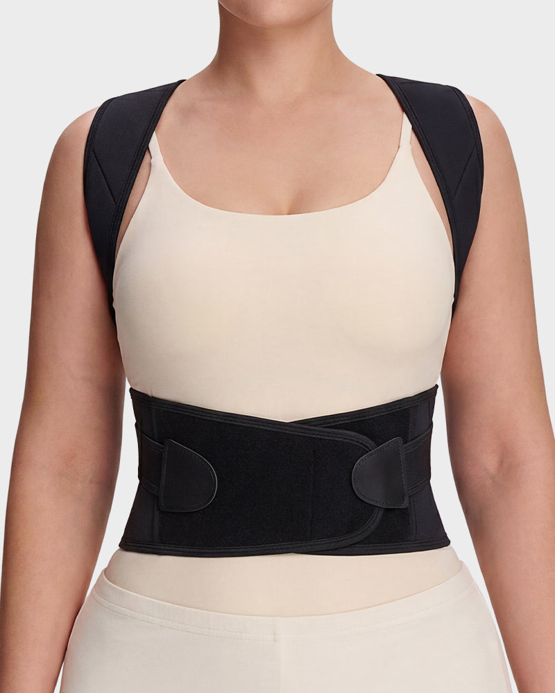 Back and shoulder posture support brace in black