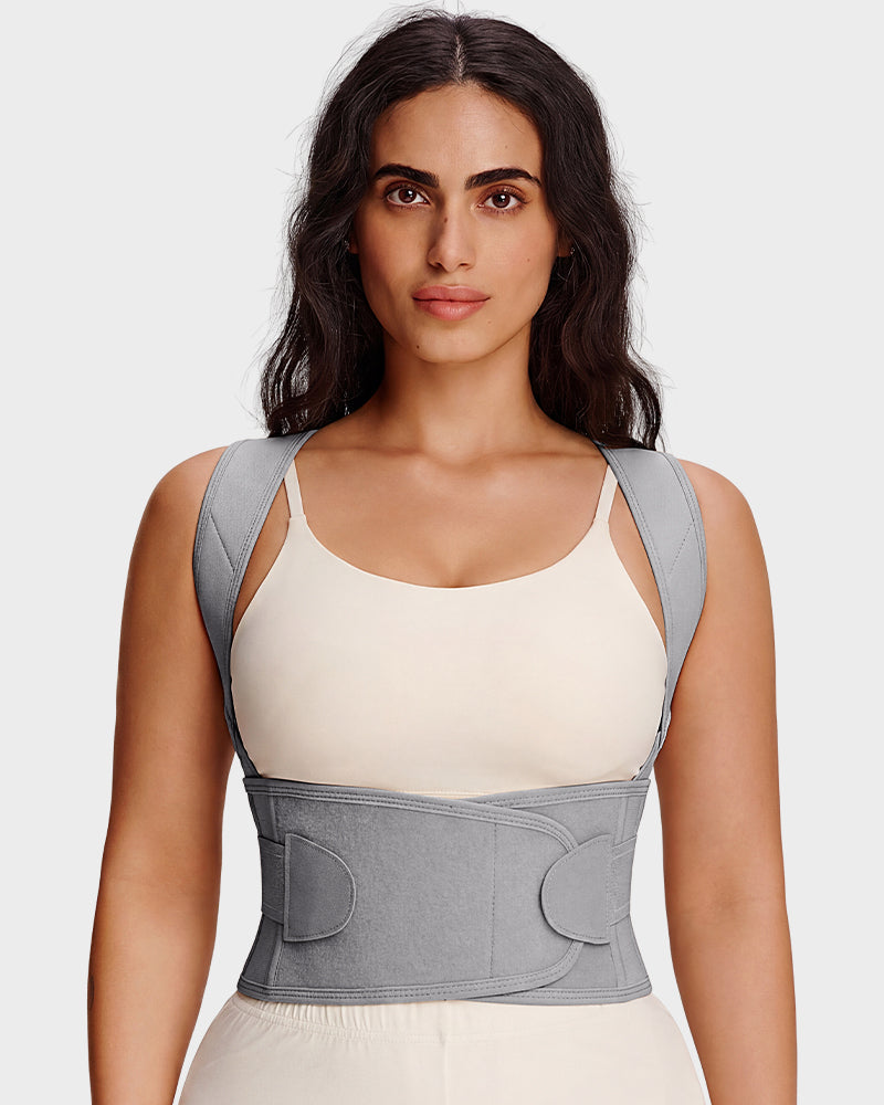 Back and shoulder posture support brace in grey
