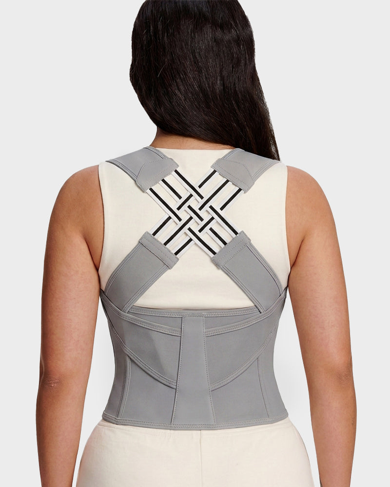 Back and shoulder posture support brace in grey