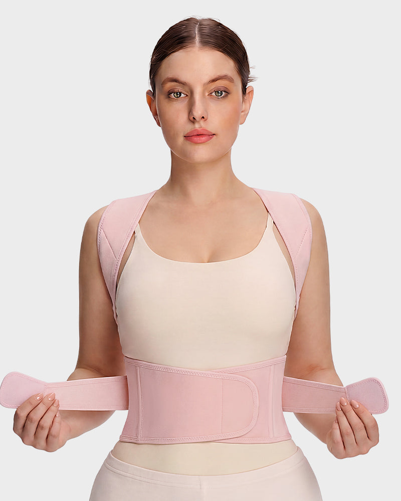 Back and shoulder posture support brace in pink
