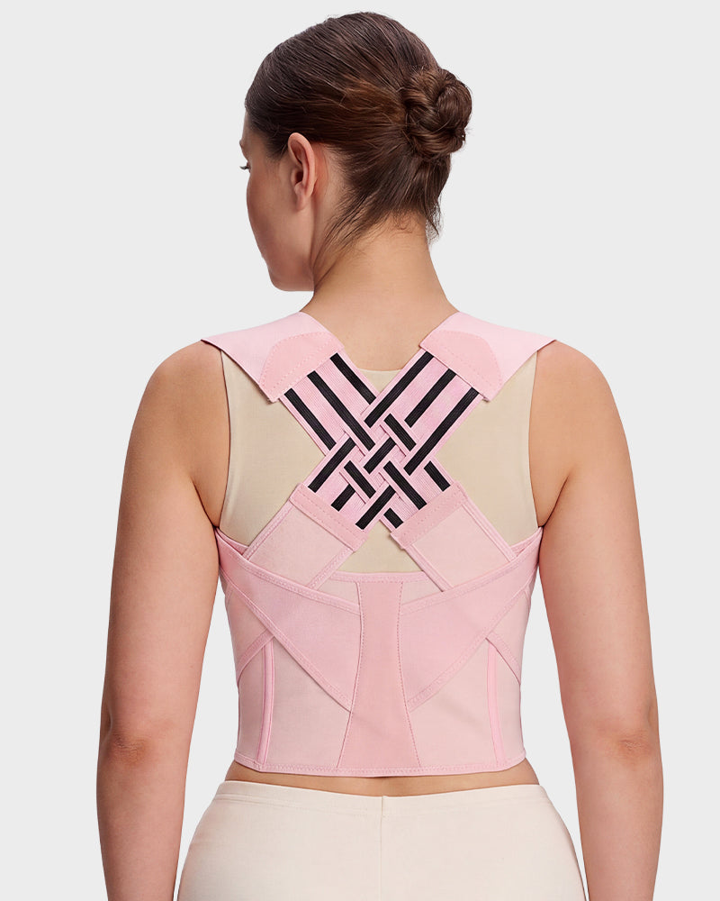 Back and shoulder posture support brace in pink