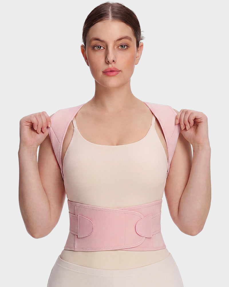 Back and shoulder posture support brace in pink
