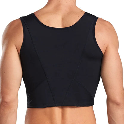 Black chest compression vest, plain back view